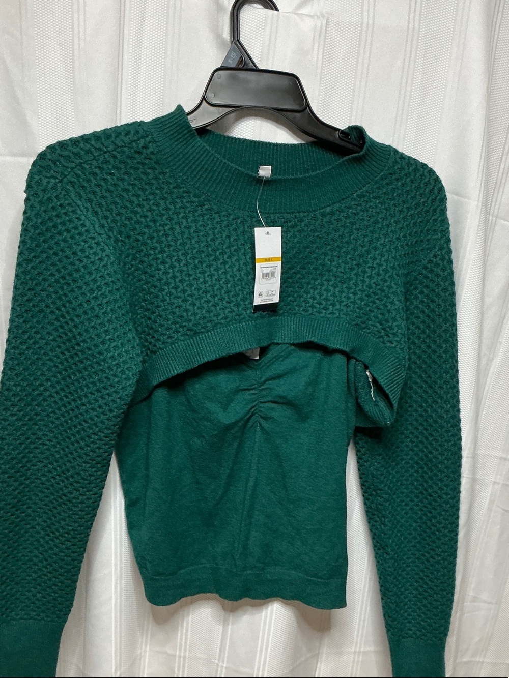 Textured Cropped Layered Sweater Shrug - Deep Green